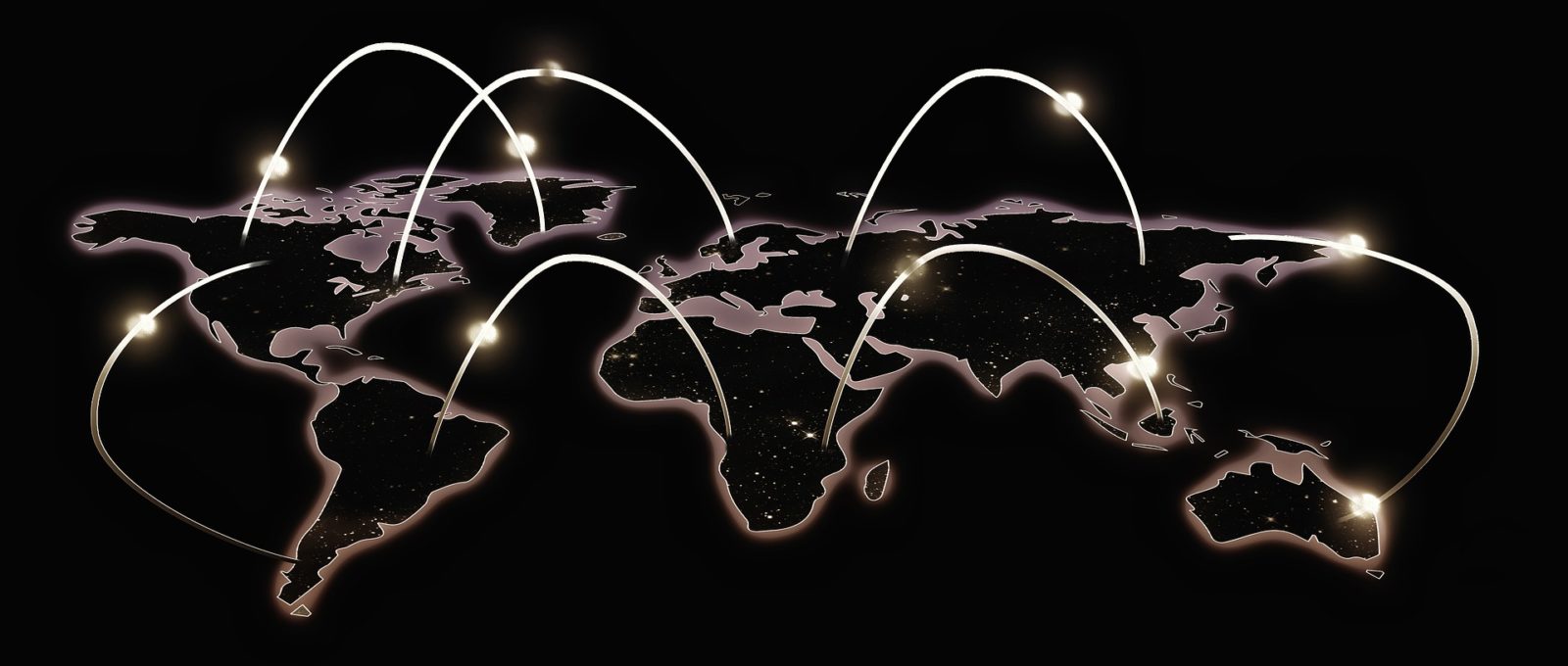 Map illustration showing network connections with lines linking multiple locations
